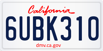 CA license plate 6UBK310