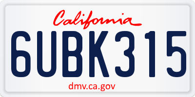 CA license plate 6UBK315