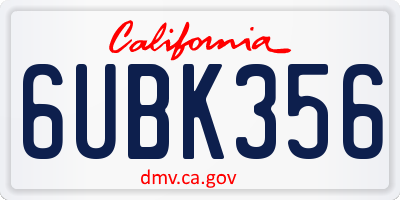 CA license plate 6UBK356