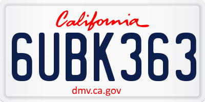 CA license plate 6UBK363