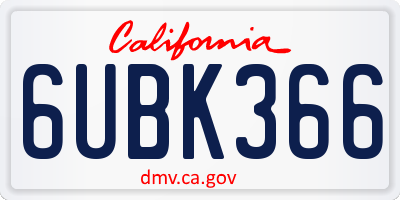 CA license plate 6UBK366