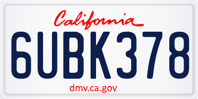 CA license plate 6UBK378