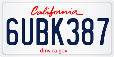 CA license plate 6UBK387