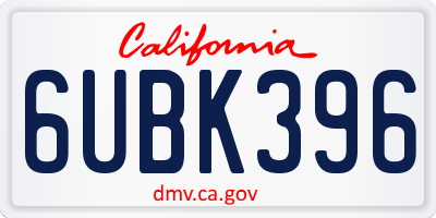 CA license plate 6UBK396