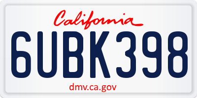 CA license plate 6UBK398