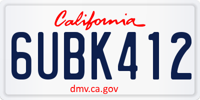 CA license plate 6UBK412