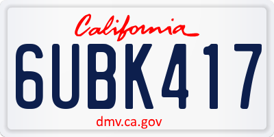 CA license plate 6UBK417