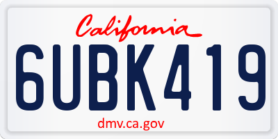 CA license plate 6UBK419