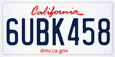 CA license plate 6UBK458