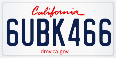CA license plate 6UBK466