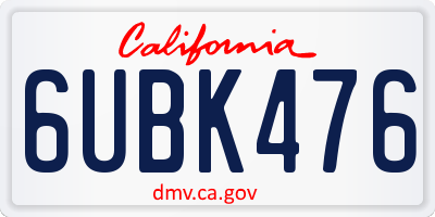 CA license plate 6UBK476