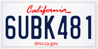 CA license plate 6UBK481
