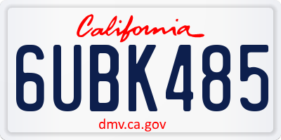 CA license plate 6UBK485
