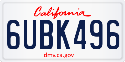CA license plate 6UBK496