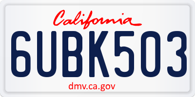 CA license plate 6UBK503