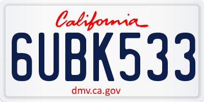 CA license plate 6UBK533