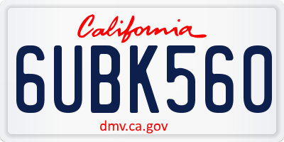 CA license plate 6UBK560