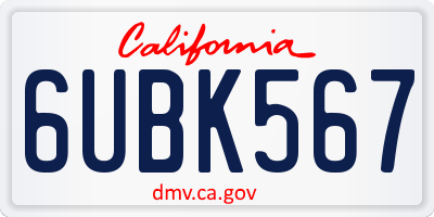 CA license plate 6UBK567
