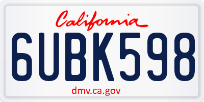 CA license plate 6UBK598