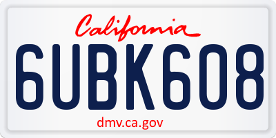 CA license plate 6UBK608