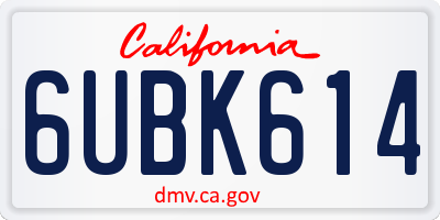 CA license plate 6UBK614
