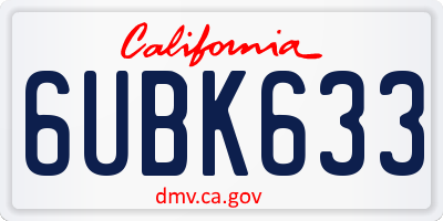 CA license plate 6UBK633