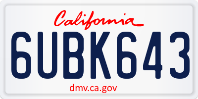 CA license plate 6UBK643