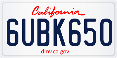 CA license plate 6UBK650