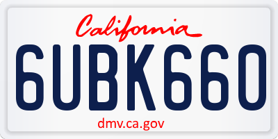 CA license plate 6UBK660
