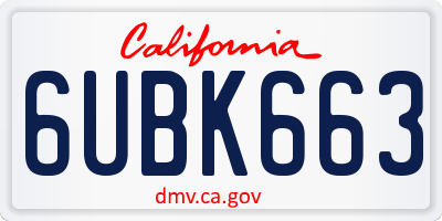 CA license plate 6UBK663