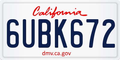 CA license plate 6UBK672