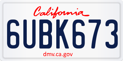CA license plate 6UBK673