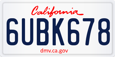 CA license plate 6UBK678