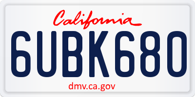 CA license plate 6UBK680