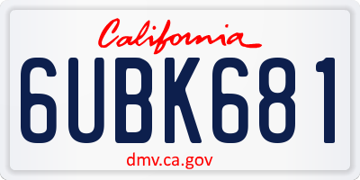 CA license plate 6UBK681