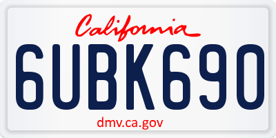 CA license plate 6UBK690