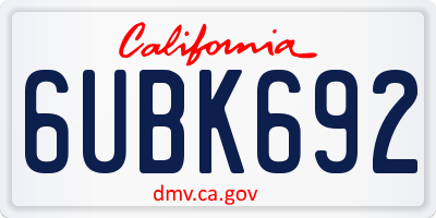 CA license plate 6UBK692