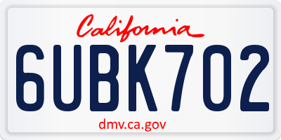 CA license plate 6UBK702