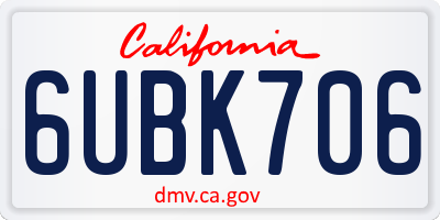CA license plate 6UBK706