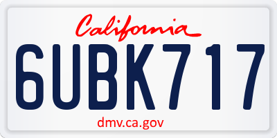 CA license plate 6UBK717