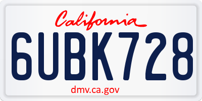 CA license plate 6UBK728