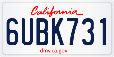 CA license plate 6UBK731