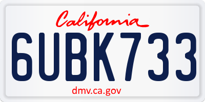 CA license plate 6UBK733