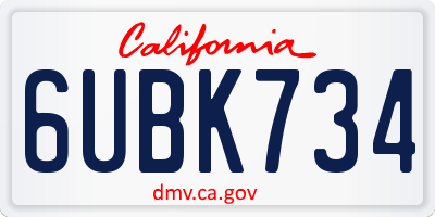 CA license plate 6UBK734