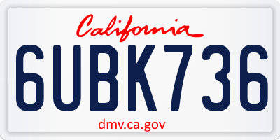 CA license plate 6UBK736