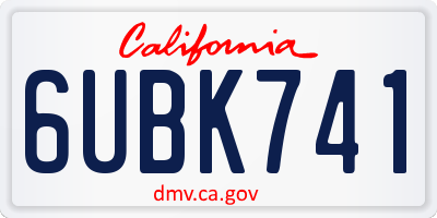 CA license plate 6UBK741