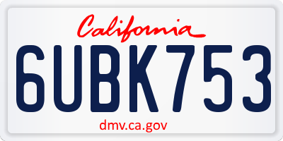 CA license plate 6UBK753