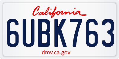 CA license plate 6UBK763