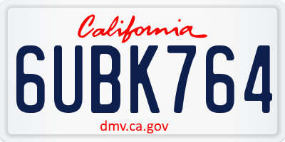 CA license plate 6UBK764