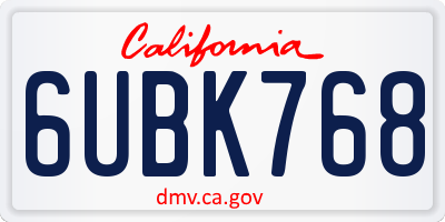 CA license plate 6UBK768